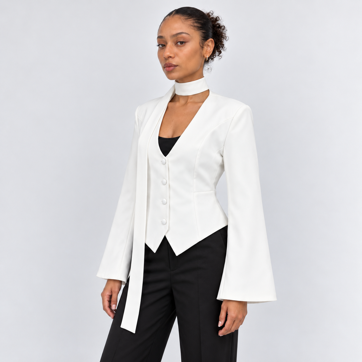 Women's Scarf-Detail Tailored Jacket in white – angled view