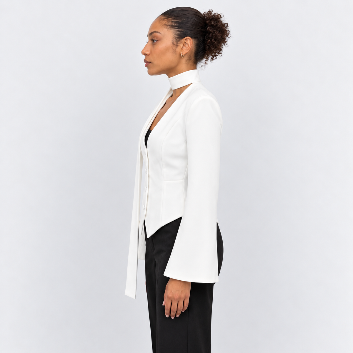 Women's Scarf-Detail Tailored Jacket in white – side view