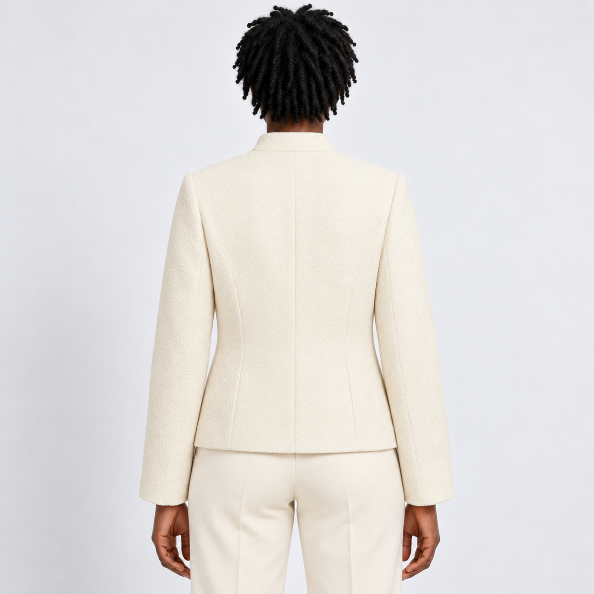 Women's Cream Stand-Collar Pocket Jacket – back view