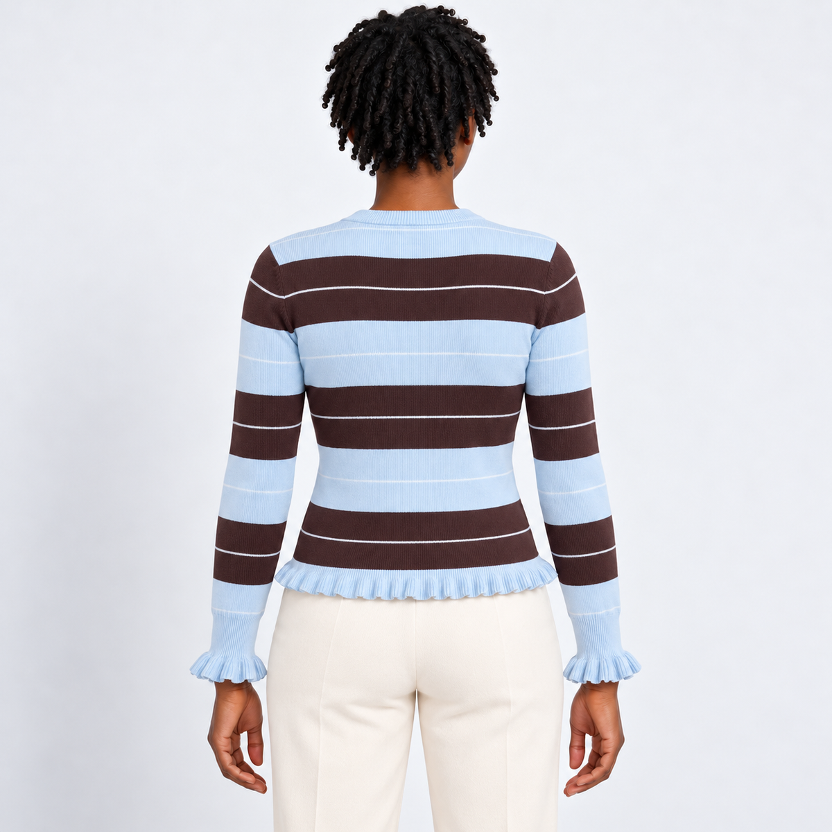 Women's Ruffle-Trim Striped Knit Top – back view