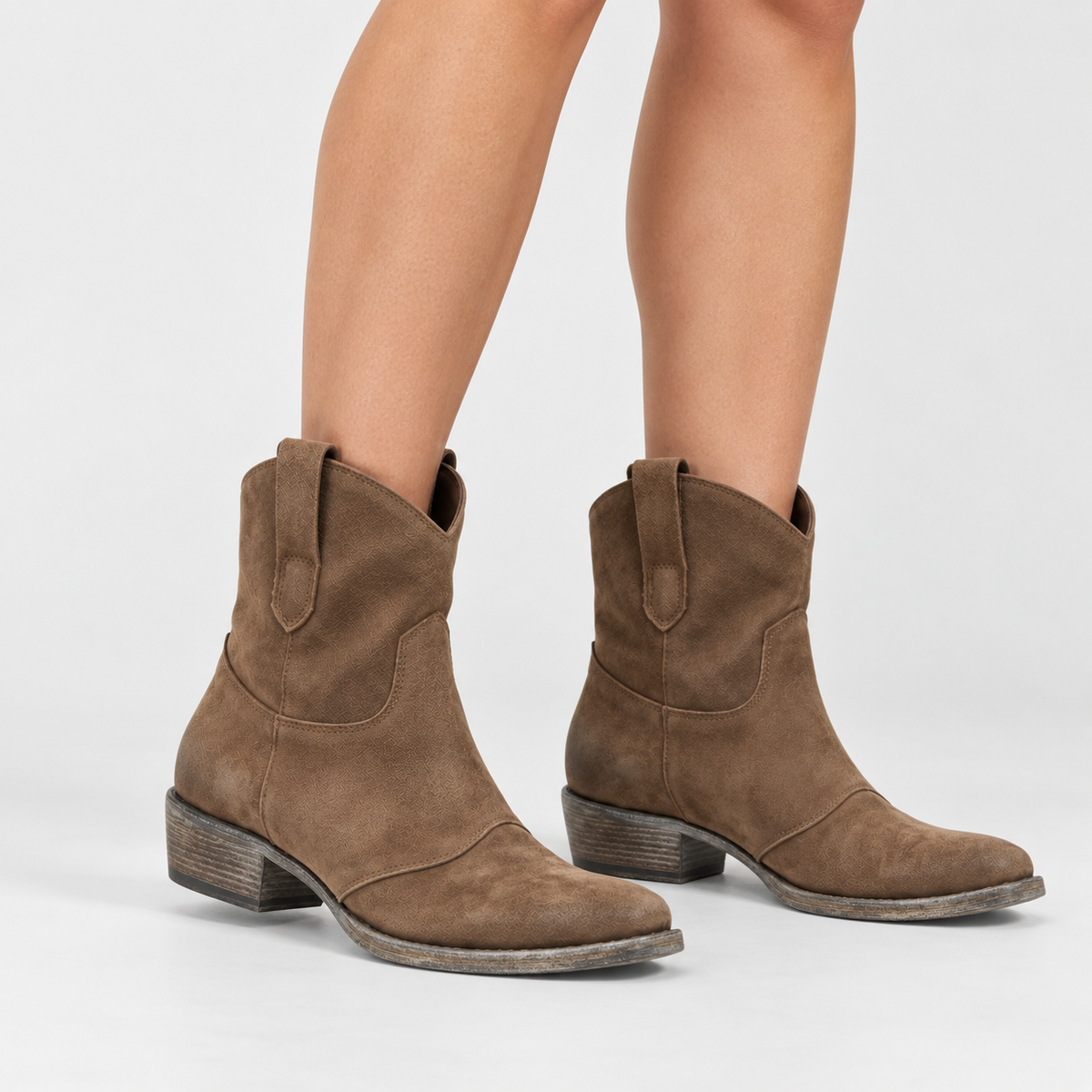 Women's Tan Suede Western Ankle Boots