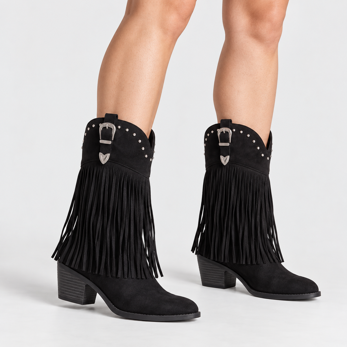 Women's Black Fringe Western Boots
