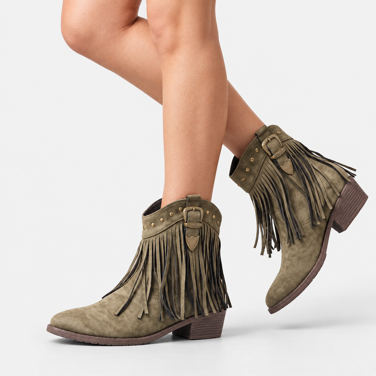 Women's Olive Fringe Western Boots