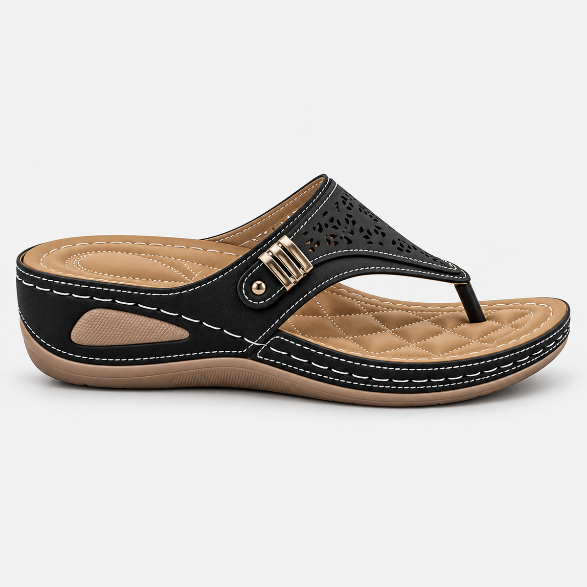 Women's Quilted Orthopedic Comfort Wedge Thong Sandals