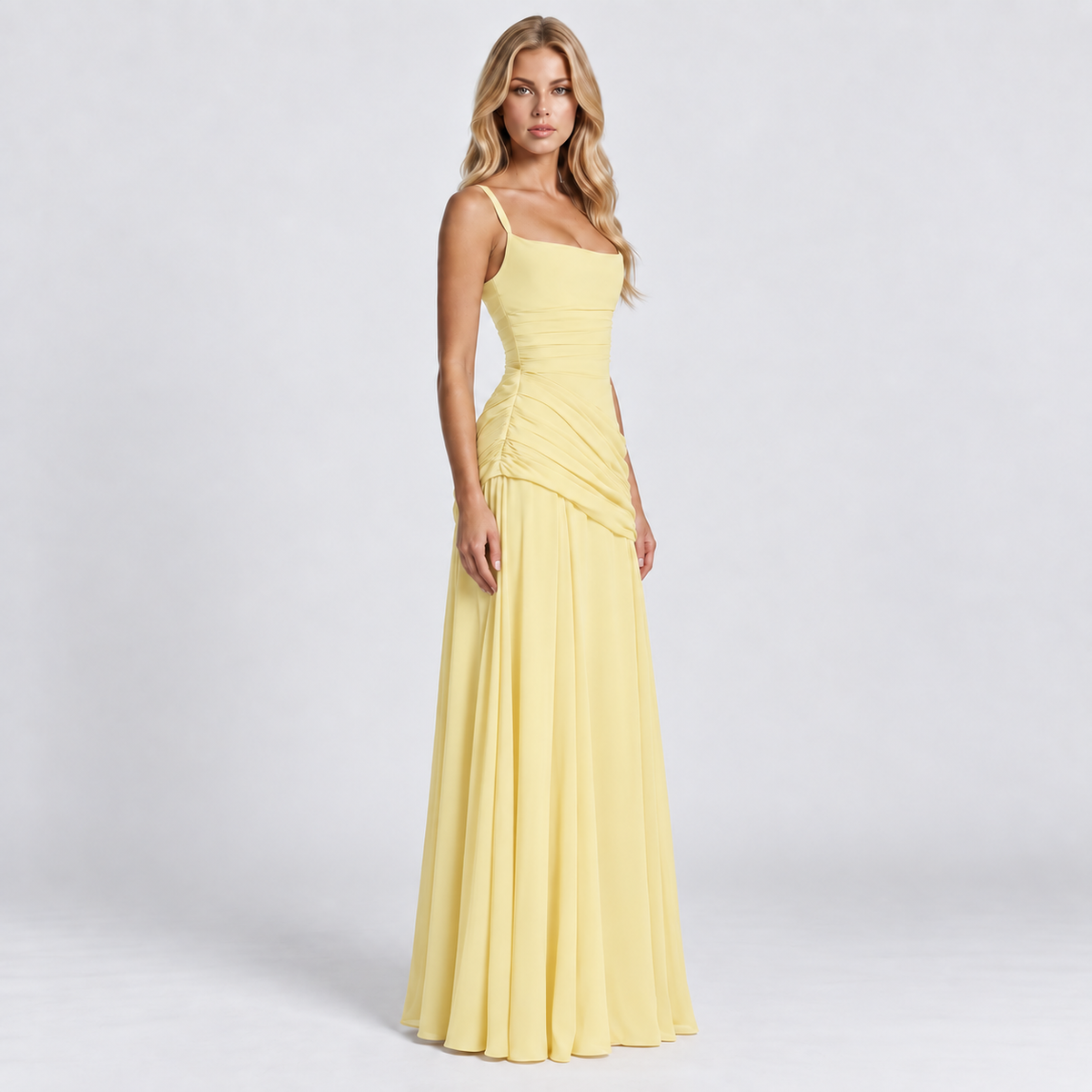 Women's Ruched Chiffon Maxi Dress